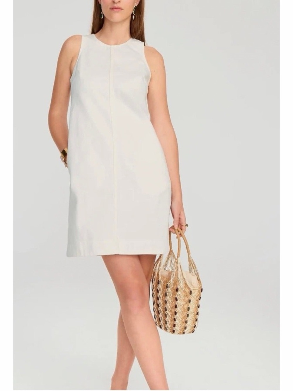 J. Crew Women’s White Denim Sleeveless Shift Dress Size 12 100% Cotton